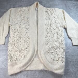 Vintage ivory angora blend cardigan scalloped sides womens size medium